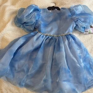 Bonnie Jean Light Blue Dress with Sparkle Detail puff sleeves